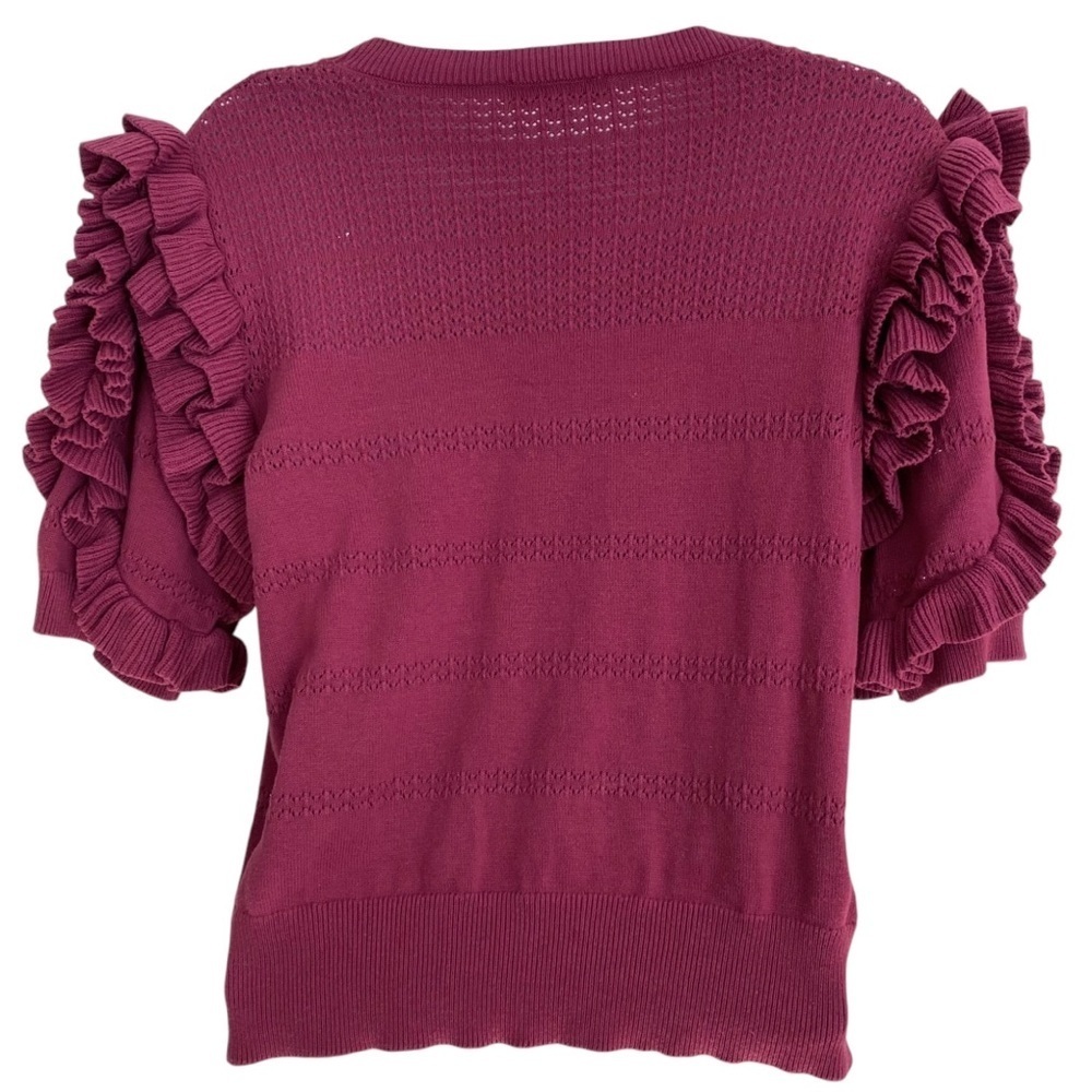 Calligraphie Raspberry Short Sleeve Top Size Medium Ruffled Puff Cropped Sweater - Picture 3 of 11